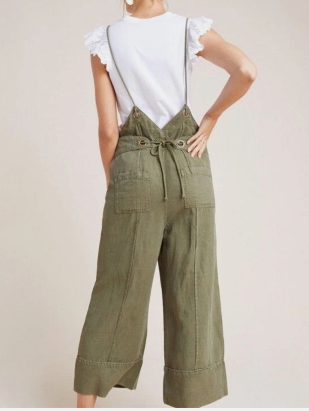 Anthropologie Olive Bib High-Waist Wide Leg Utility  Overalls - Picture 3 of 4